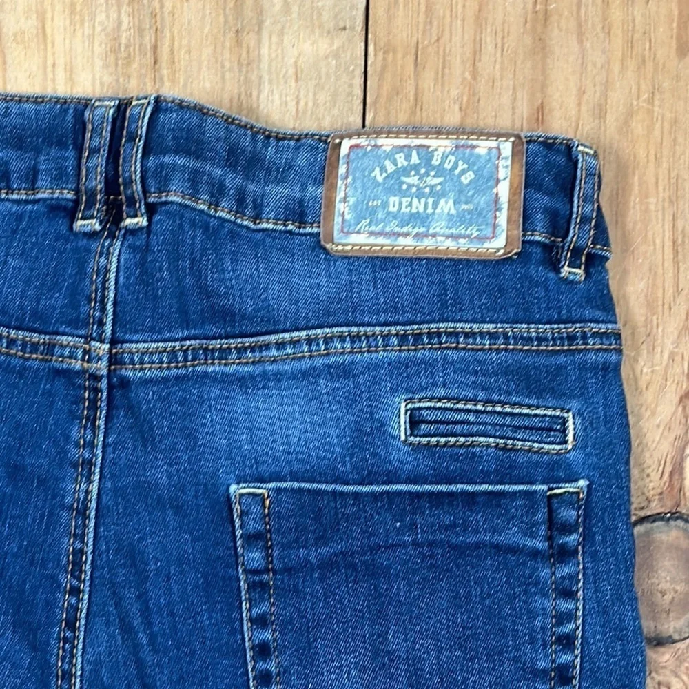 Zara Boys Straight Fit Denim Jeans, light blue trims, skeleton logo,  13-14